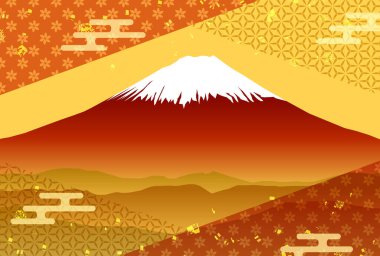 Japon Şablonu Fuji Nişanlısı Altın Arkaplan