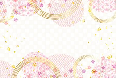 Japon Kalıplı Kiraz Çiçeği Yeni Yıl Altın Arkaplanı