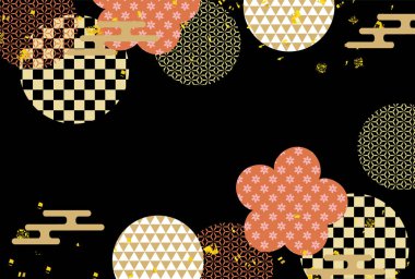 Japon Desenli Ume Altın Nişan Arkaplanı