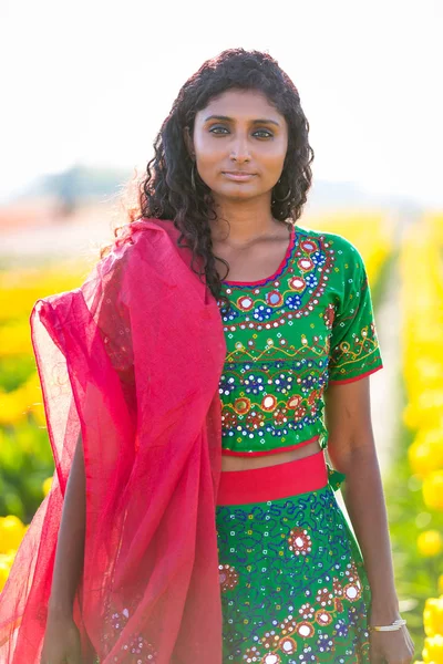 Beautiful Indian woman in vbrant traditional dress — Stock Photo, Image