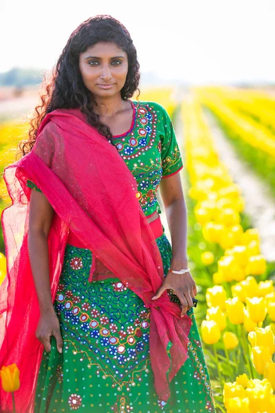 Mooie Indiase vrouw in vbrant traditionele jurk — Stockfoto