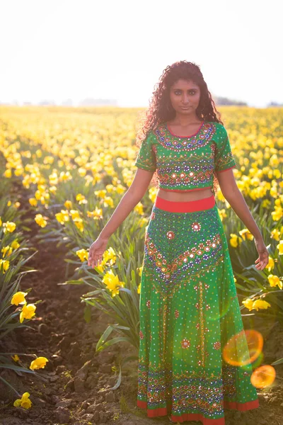 Bella donna indiana in abito tradizionale vbrant — Foto Stock