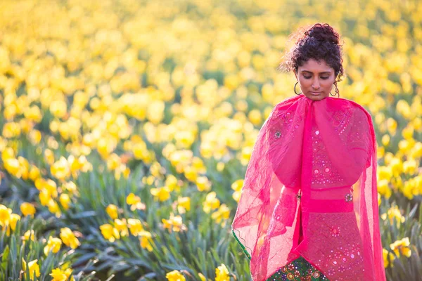 Hermosa mujer india en vestido tradicional vbrant —  Fotos de Stock