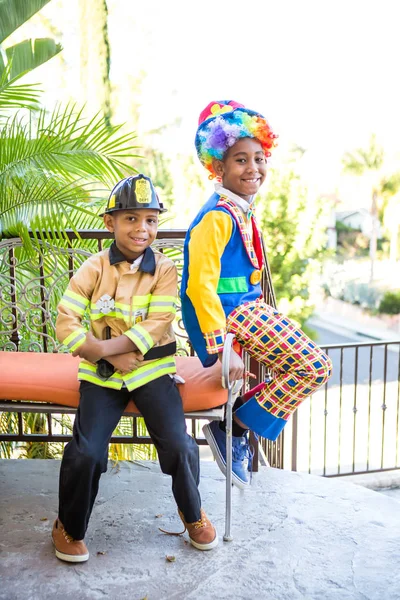 Boys in costume ready to trick or treat — Stock Photo, Image