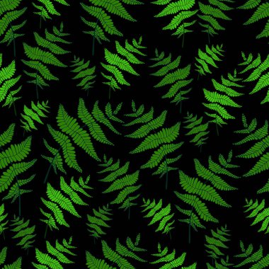 Yeşil fern yaprak sorunsuz vahşi orman desen siyah arka plan