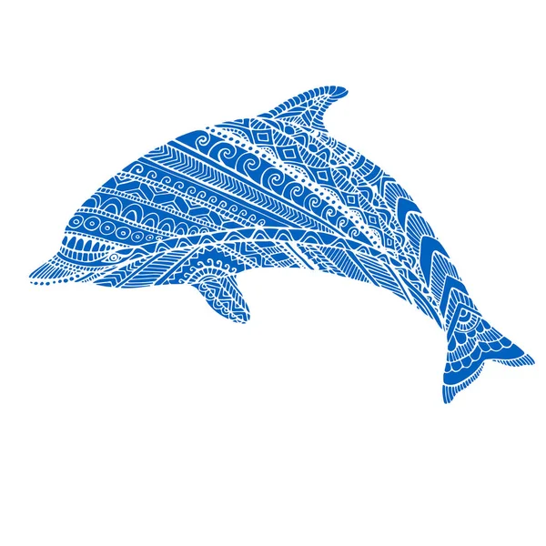 Delfín ornamental de fantasía color azul — Vector de stock