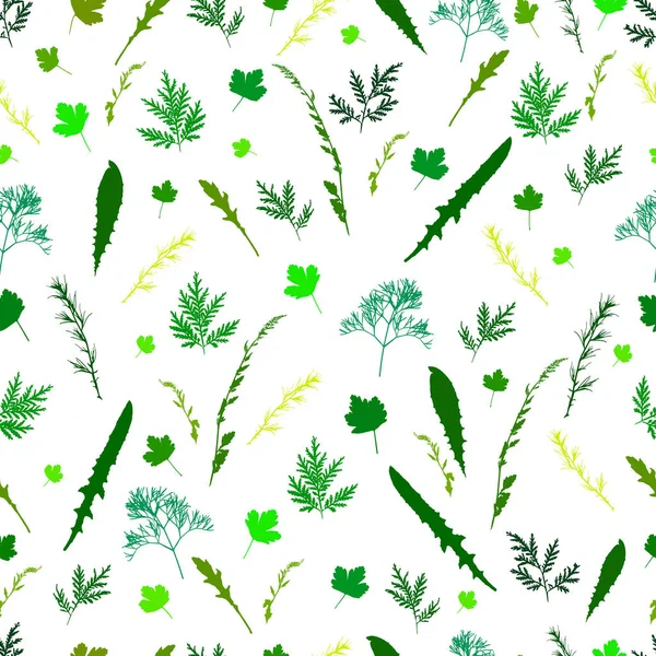 Åkergräs vilda blad och kvistar sömlösa mönster, vit bakgrunds — Stock vektor