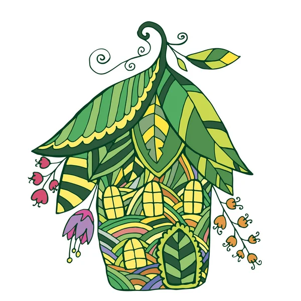 Casa de hadas en forma de flores y hojas — Vector de stock