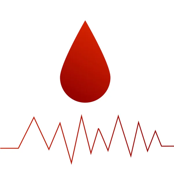Капля Красного Цвета Крови Кардиограмма Изолированный Белый Фон Декоративный Элемент — стоковый вектор
