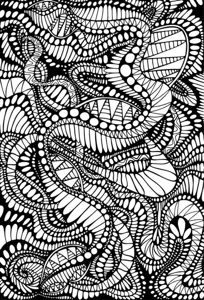 Coloriage motif abstrait, ligne de labyrinthe d'ornements. Carte psychédélique élégante. Illustration vectorielle dessinée à la main Fond tribal anti-stress. Texture fantaisie noir et blanc . — Image vectorielle