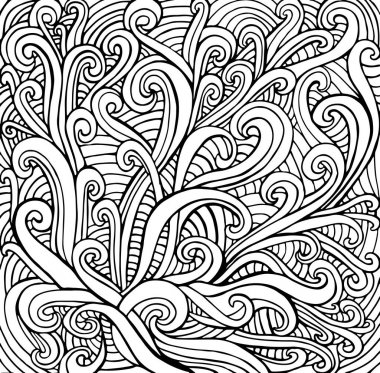 Boyama sayfası soyut, siyah beyaz dekoratif doodledalgalar arka plan. İzole desen. Labirent dalgaları ile vektör el çizilmiş doku.