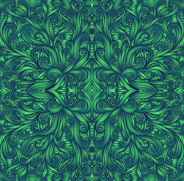 Şamanik fraktal mandala dokusu. Etno tarzı. Ggradient yeşil renkler. Dekoratif kabile elemanı çiçek deseni. Vektör fantezi gerçeküstü illüstrasyon.