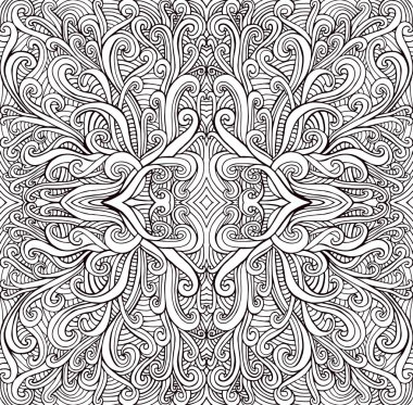 Boyama sayfası psychedelic mandala, dalgalar süs. Fraktal dekoratif şık kart. Vektör illüstrasyon Antistress kabile arka plan. Soyut dalgalı çizgi fantezi doku.