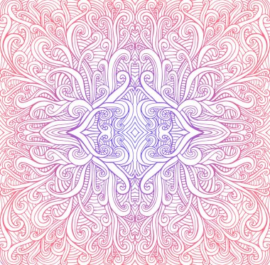 Vintage psychedelic renkli mandala, dalgalar süs arka plan. Parlak degrade renkler, izole beyaz arka plan. Dekoratif fraktal, dalgalı süs doku çiçek. Vektör bohem fantezi doku