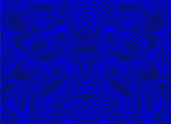 Abstraktes Muster, Ethno-Stil, stilvoller Hintergrund, leuchtend blaue Farblinie, isoliert auf tiefblauem Hintergrund. ornamentales Stammeselement. Vektorillustration. Schamanische psychedelische Textur. — Stockvektor