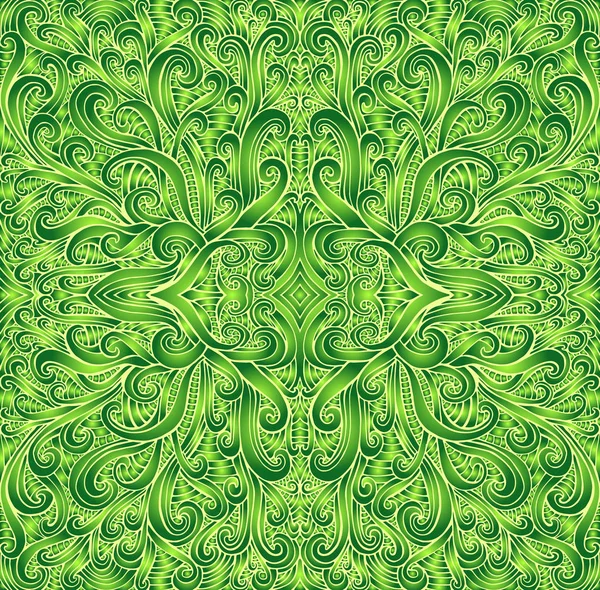 Texture mandala fantaisie chamanique. Style ethnique. Couleur vert dégradé et vert clair, contour jaune. Elément tribal ornemental motif floral. Illustration vectorielle surréaliste . — Image vectorielle