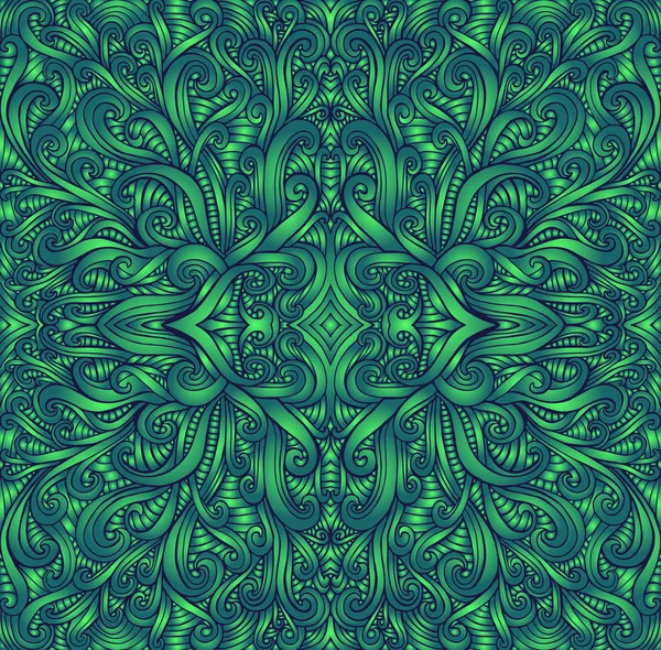 "Shamanová fraktální" struktura mandaly. Styl etno. Ggradientová zelená barva. Dekorativní vzor pro květinové kmenové prvky. Surrealní ilustrace vektorové fantazie. — Stockový vektor