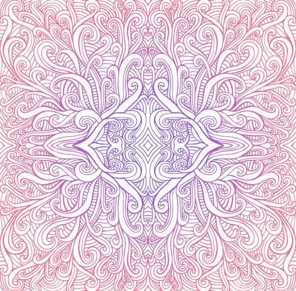 Mandala coloré psychédélique vintage, fond d'ornement vagues. Couleurs de dégradé lumineux, fond blanc isolé. Décoratif fractal, fleur de texture ornementale ondulée. Texture fantaisie vectorielle bohème — Image vectorielle