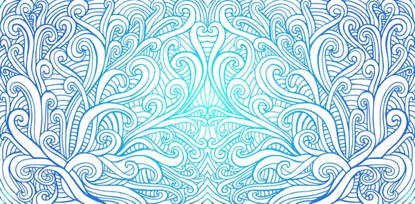 Doodle-Wellen abstrakten psychedelischen Hintergrund. isoliert auf weißem Hintergrund. blau und dunkelblau Farbverlauf dekorative surreale wellenförmige Textur. Vektor Fantasie bunte Boheme-Muster. — Stockvektor