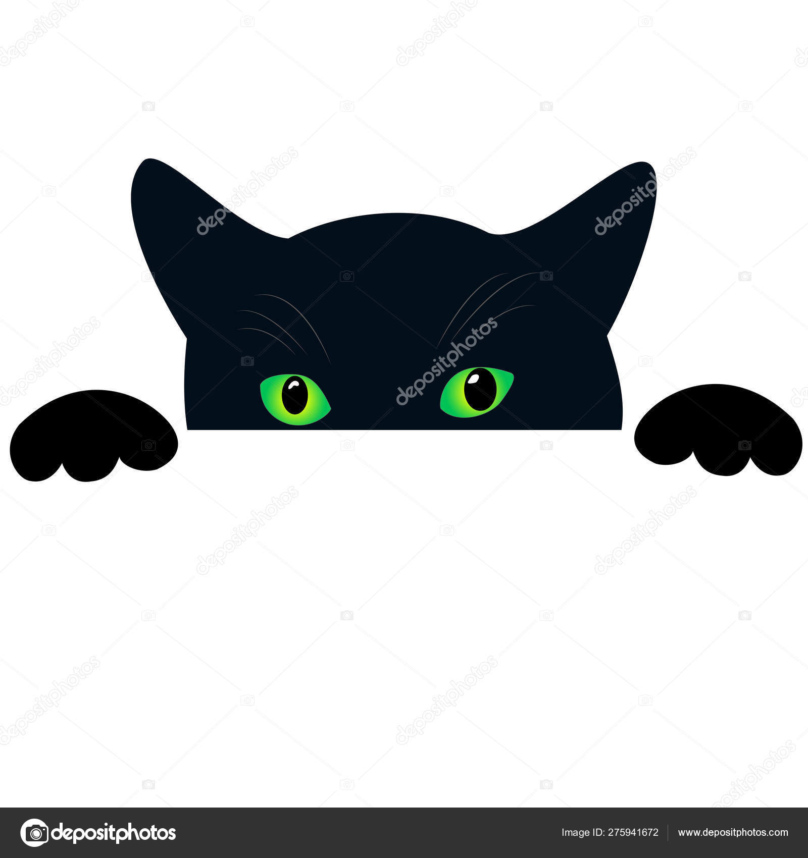 Icon black cats set cute pets in various poses with big green eyes isolated  vector illustration