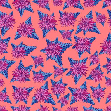 Dikişsiz soyut çiçekler yaratıcı doku. Sanatsal baskı, çiçek renkli fantezi tekstil. Vektör yaratıcı kumaş sanatı.