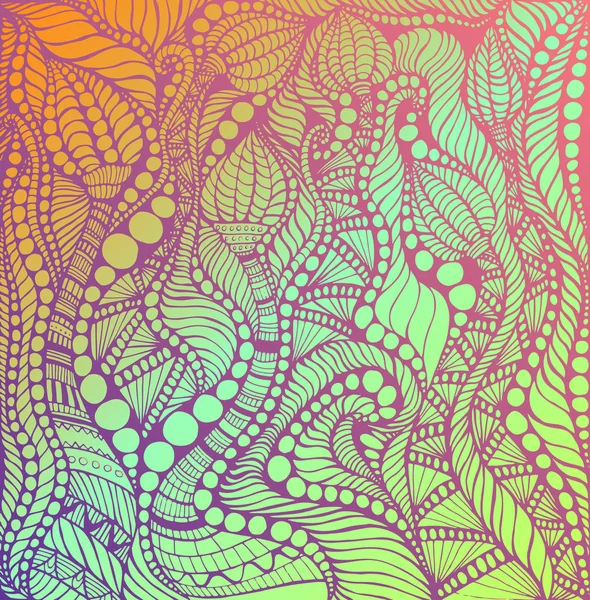 Ψυχεδελικό διακοσμητικά στολίδια λιλά χρώμα, ντεγκραντέ πολύχρωμα χρώματα φόντο. Σχέδιο φαντασίας. Vintage φωτεινό αφηρημένο μοτίβο με στολίδια λαβύρινθο σκίτσο. Διάνυσμα χειρός καλλιτεχνικός ιλους — Διανυσματικό Αρχείο