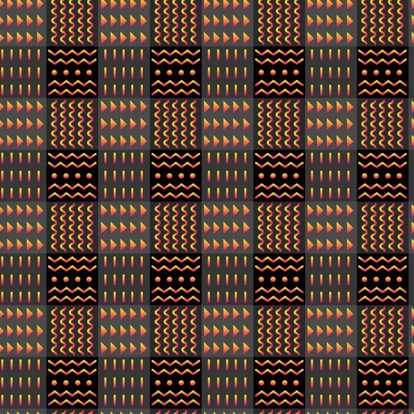 Modèle sans couture psychédélique tribal abstrait à carreaux, style ethnique, fond élégant. Texture fantaisie ornementale vintage vectorielle. Couleurs d'ornement dégradées . — Image vectorielle