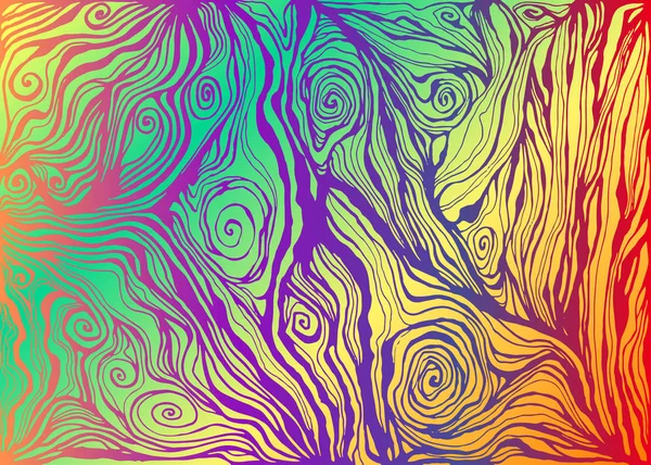 Psychedelic renkli sanat dalgalar dekoratif doku. Vektör el yaratıcı arka plan çizilmiş. Hippi soyut trippy desen, süsler labirent dalgalı, mor renkler, degrade gökkuşağı renkleri arka plan sanatı. — Stok Vektör