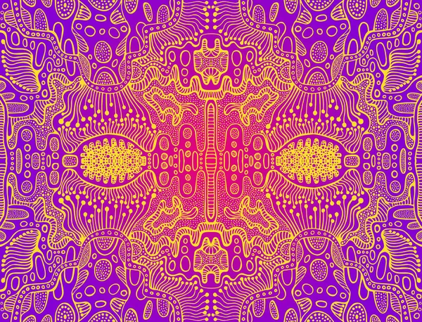 Psychedelic renkli gerçeküstü doodle desen. Ayna soyut pat — Stok Vektör