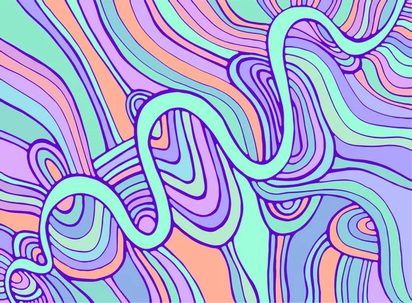 Dekorative abstrakte Muster, viele Linien, Wellen, Pastellfarben. Doodle-Karte. — Stockvektor
