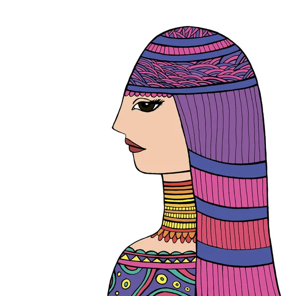 Fantasme oriental fille en robe traditionnelle. Doodle illustration graphique. asiatique décoratif coloré femme . — Image vectorielle