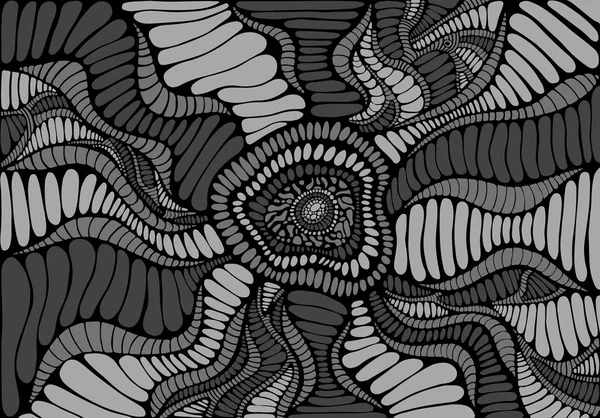 Fantástico fondo doodle surrealista ornamental psicodélico. Patrón monocromo abstracto en tonos gris-negro . — Vector de stock
