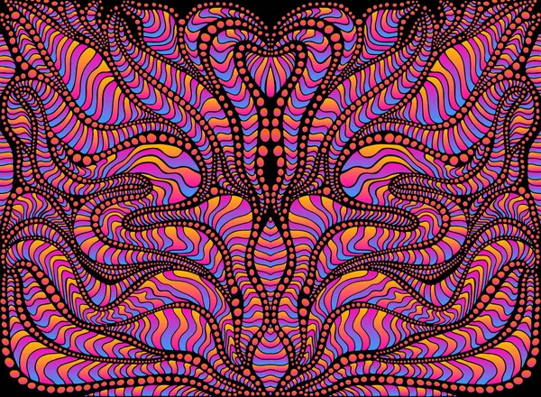 Psychedelic kolorowy Surrealny wzór Doodle, Gradient Neon kolory. Lustro abstrakcyjny wzór, labirynt faliste ozdoby. — Wektor stockowy