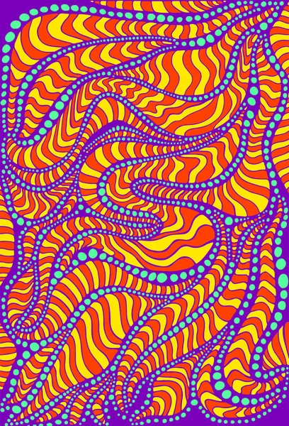 Pulzující psychedelický barevný surreálný podklad. Světlé barvy abstraktní textura s bludištěm ozdů. — Stockový vektor