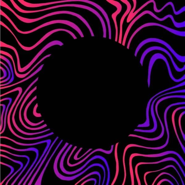ヴィンテージネオンカラー抽象波中央に黒い円を持つ背景。落書き装飾要素。絶縁サンプル. — ストックベクタ