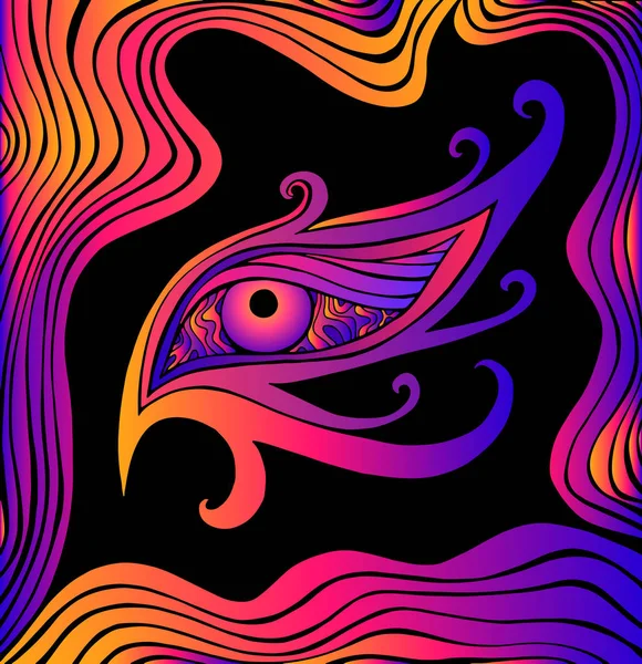 Psychedelisch kleurrijk oog en golven. Fantastische kunst met decorativ — Stockvector