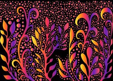 Parlak psikedelik yaprak mandala, izole koyu mor arka plan. Şahane şamanik vektör el çizimi çizimi