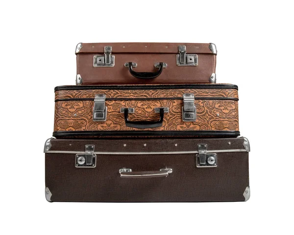 Pile Suitcase Lying Position White Background Isolated — Stock Photo, Image