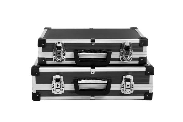 Two Black Suitcase Money White Background Isolated — Stock Photo, Image
