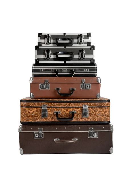 Pile Suitcase Lying Position White Background Isolated — Stock Photo, Image