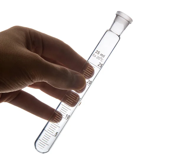 Hand Holds Laboratory Test Tube Photo White Background Isolated — Stock Photo, Image
