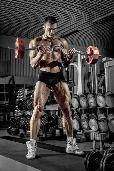 Culturista Chico Realizar Ejercicio Con Pesas Barra Gimnasio —  Fotos de Stock