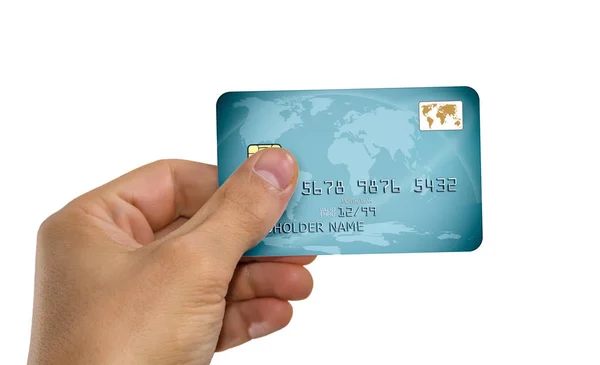 Hand Holds Credit Card Closeup Photo White Background Isolated — Stock Photo, Image