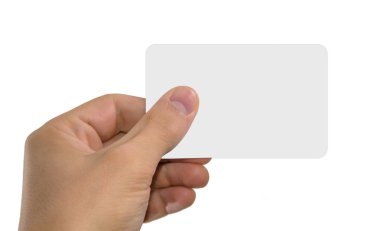 El şablon kredi kartı, portre fotoğraf, beyaz arka plan tutar; izole