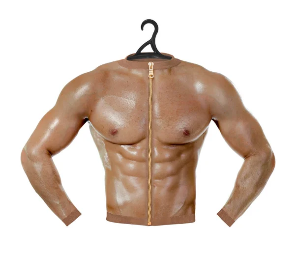 Jaqueta Roupas Corpo Muscular Masculino Fundo Branco Isolado — Fotografia de Stock