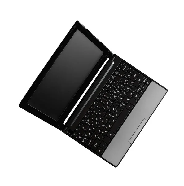 Laptop Aberto Fundo Branco Isolado Olhando Para Baixo Cima — Fotografia de Stock