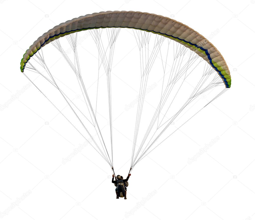 flying on paraplane on white background, isolated