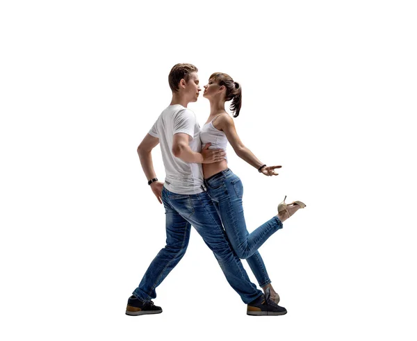 Casal Beleza Dançando Dança Social Kizomba Bachata Semba Taraxia Fundo — Fotografia de Stock