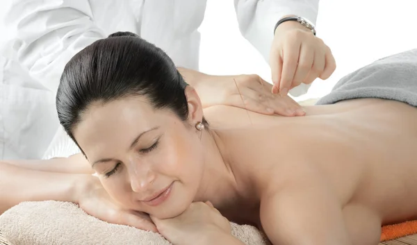 Young woman on acupuncture treatment — Stock Photo, Image