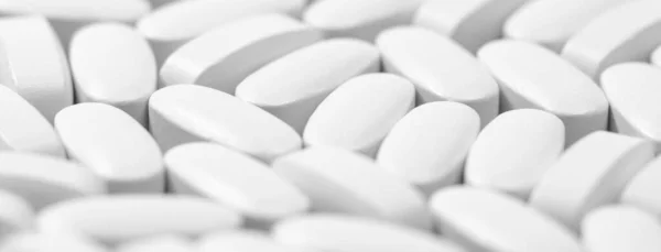 Horizontaler Hintergrund Stillleben Der Gruppe Weiße Medizinische Pille Nahaufnahme — Stockfoto